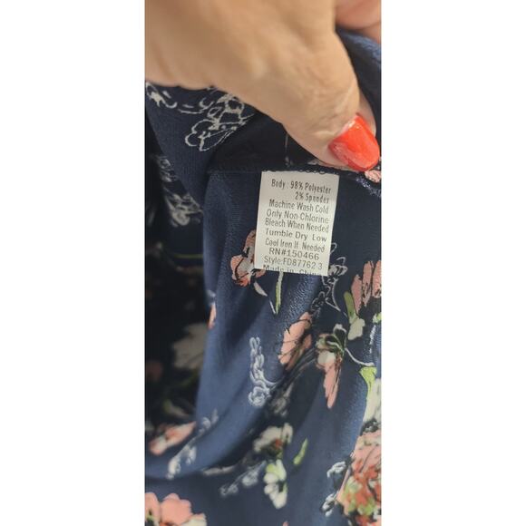 Fun 2 Fun Navy Kenmore fairy floral long sleeve blouse Size Small whimsy office - Picture 7 of 9